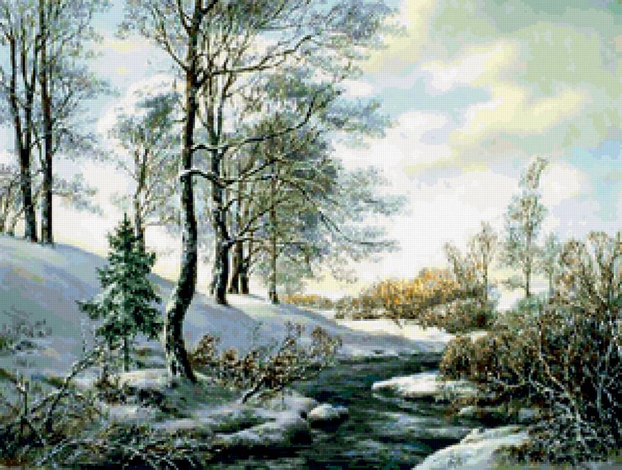 пейзаж - живопись, природа, река, картина, весна, вода - предпросмотр