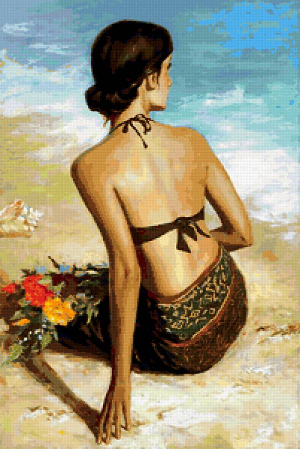 девушка и море - цветы, девушка, море - предпросмотр