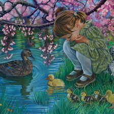 Схема вышивки «девочка и утята»