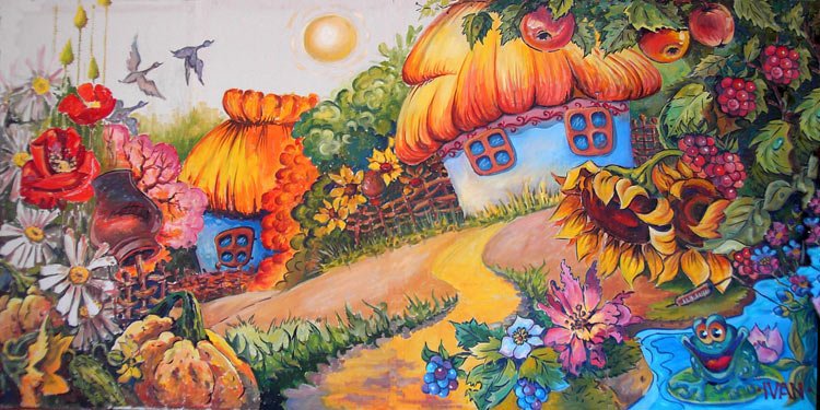 деревенька - подсолнухи, сказка.., дом - оригинал