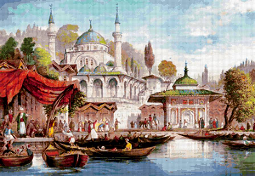 восток - дворец, рынок, базар, город, река, пейзаж - предпросмотр