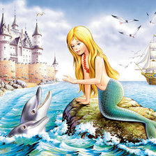 Схема вышивки «дельфины и русалка»