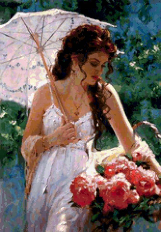 девушка - красота, любовь, цветы, картина, девушка - предпросмотр