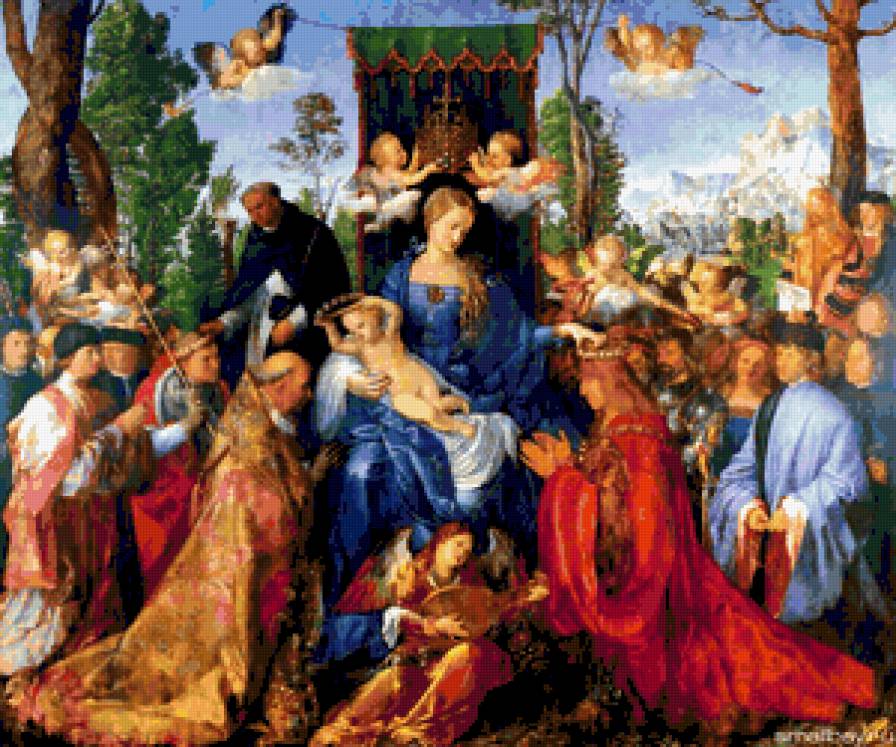 Альбрехт Дюрер.Праздник четок. - святые, люди., миниатюра - предпросмотр