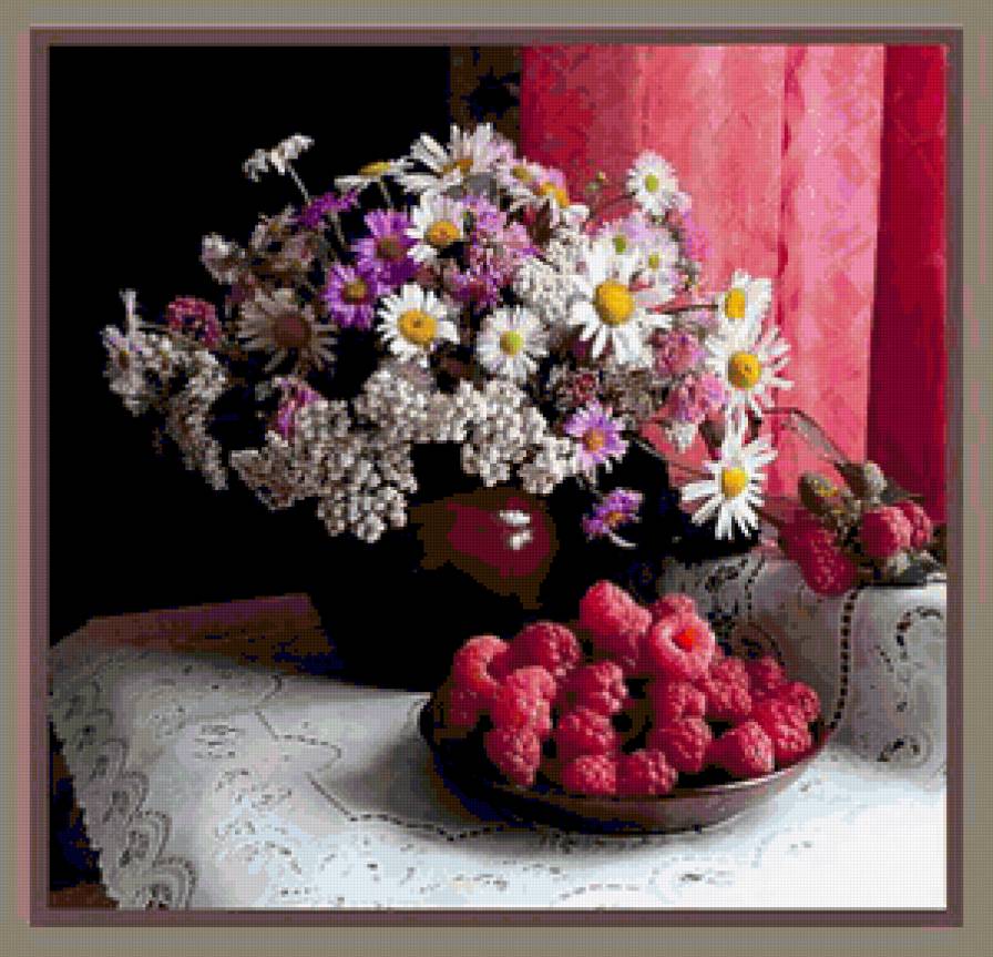 7865643 - розы, цветок, букет, ягоды, ромашки, роза, ваза, цветы - предпросмотр