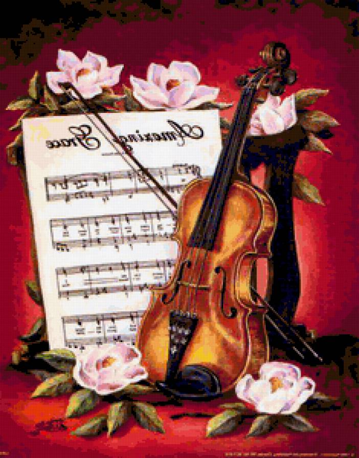 9765742 - музыка, розы, цветок, цветы, скрипка, букет - предпросмотр