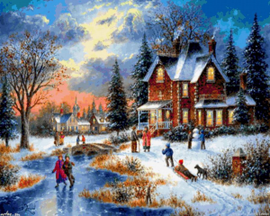 Зимние забавы - зима, улица, дом, природа, игры, каток, зимние забавы - предпросмотр