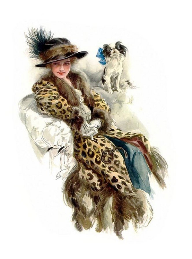 Дама с собачкой - собака, кресло, картина, ретро, дама - оригинал