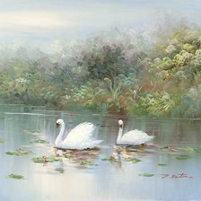 Схема вышивки «Лебединая пара»