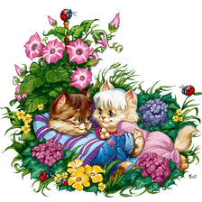 Схема вышивки «Кошки в цветах»