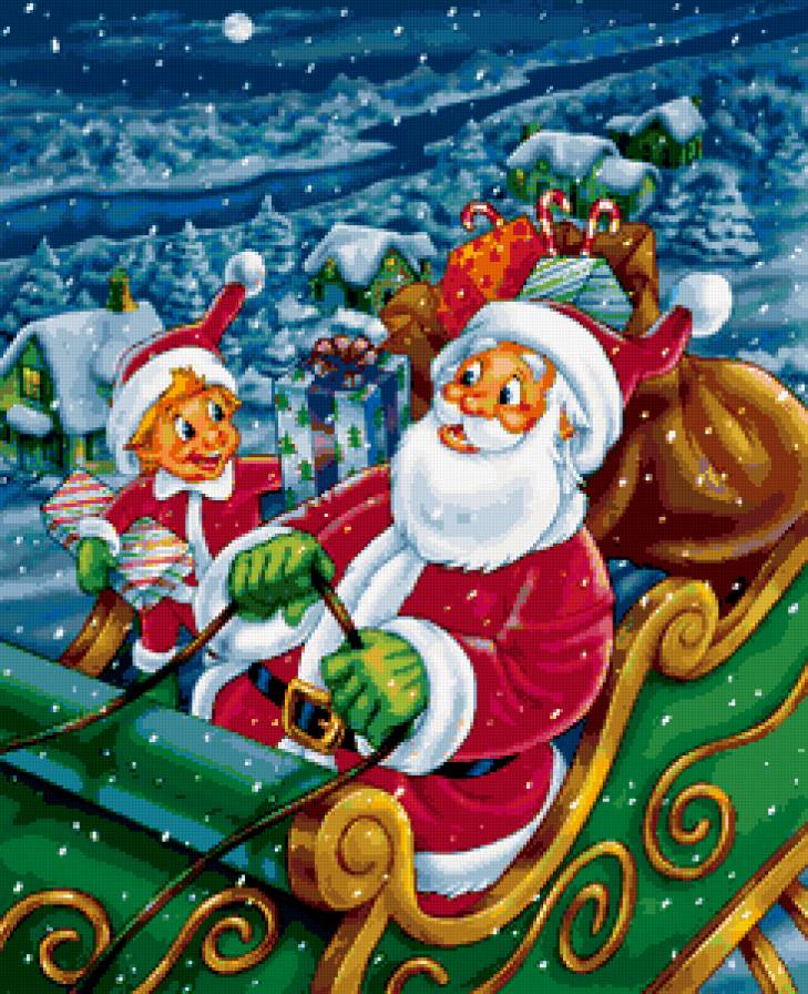 дед мороз - новый год, зима, сказка, праздник, санта, сани - предпросмотр