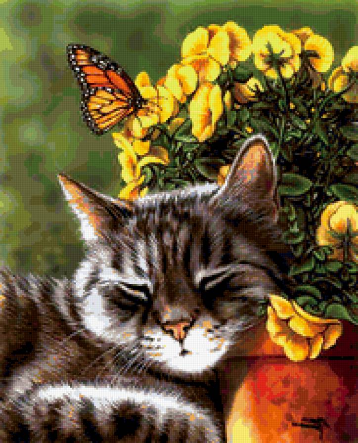 котенок - цветы, котенок - предпросмотр