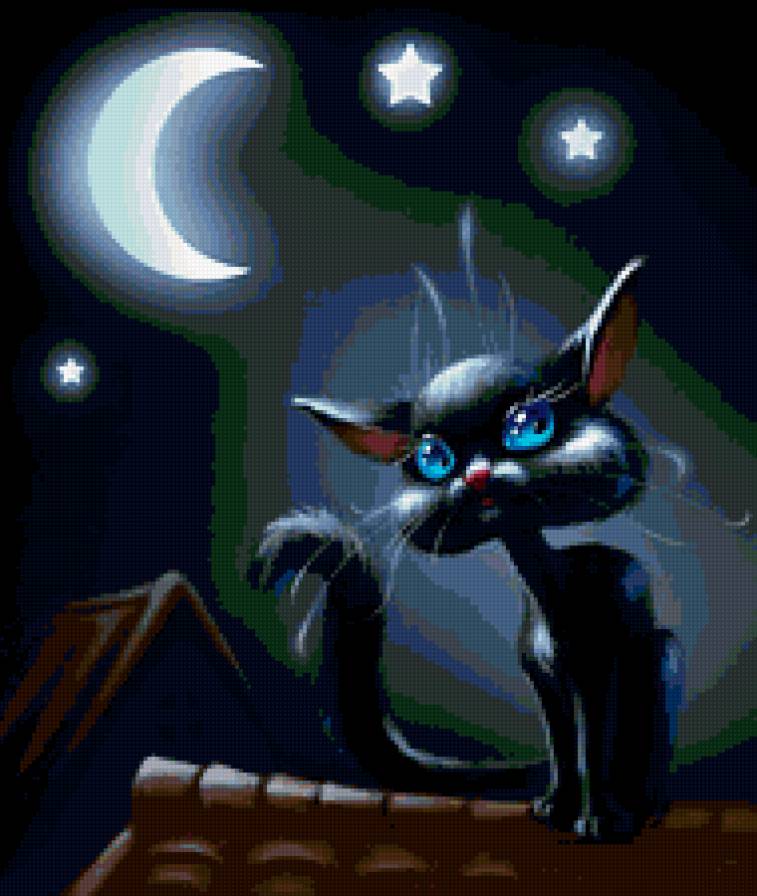 кот на крыше - ночь, кот, дом - предпросмотр