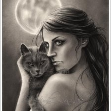 Схема вышивки «девушка и кошка»