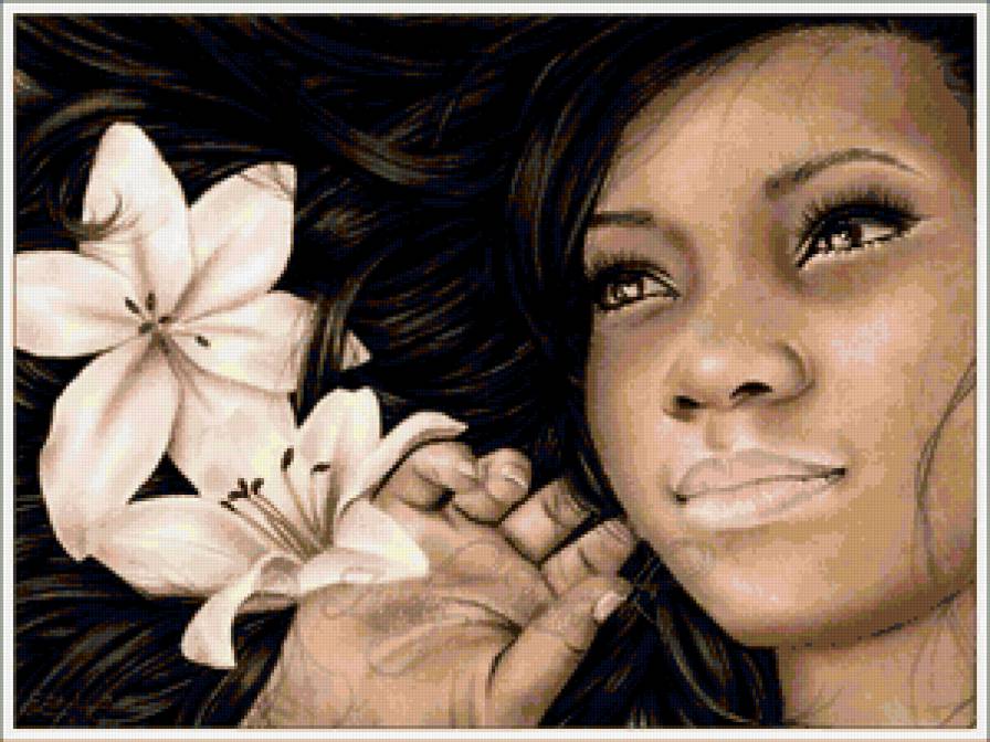 девушка - девушки, монохром, цветы, портрет, образ - предпросмотр