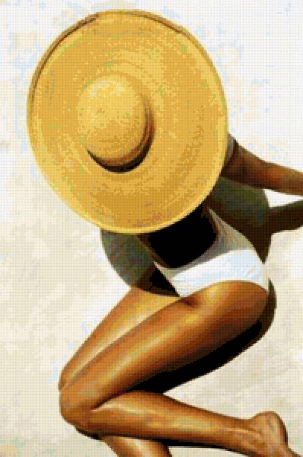 Девушка - шляпа, девушка, тело, загар, пляж - предпросмотр