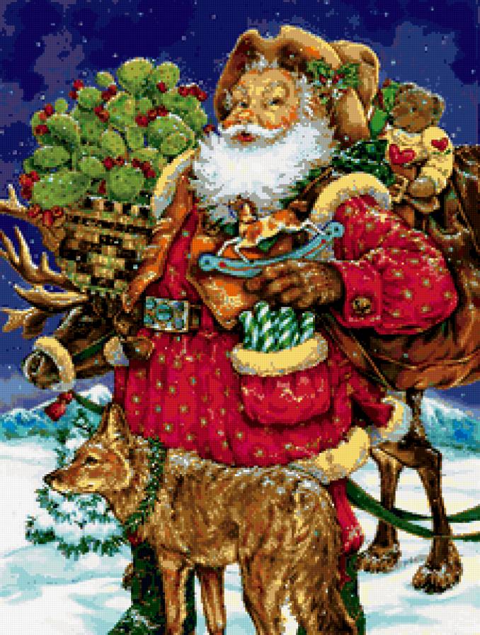 санта - олень, новый год, животные, волк, зима, мороз, сказка - предпросмотр