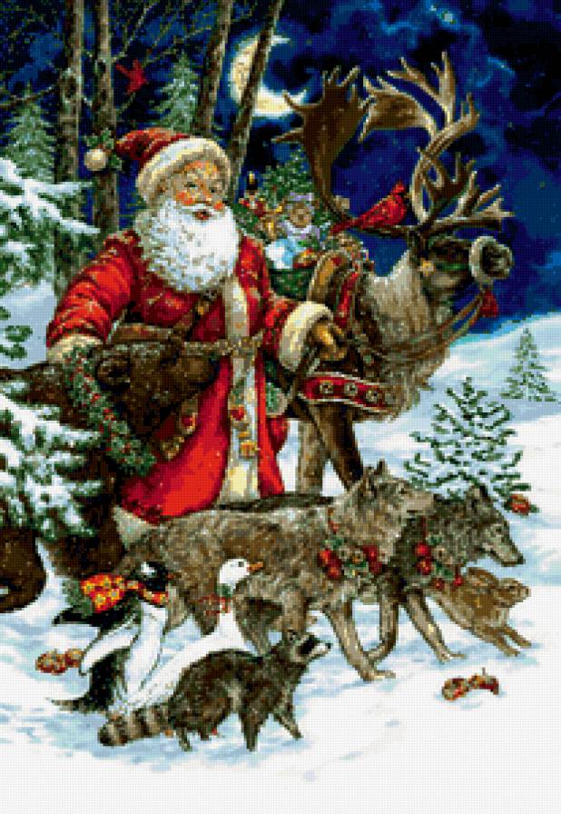 новый год - олень, мороз, волки, зима, медведь, животные, лес, санта - предпросмотр