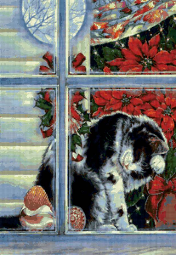 кошечка - кот, животные, кошки, коты, новый год, кошка, рождество, зима - предпросмотр