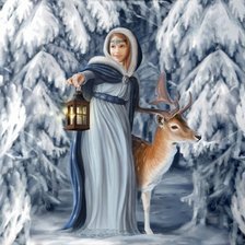 Схема вышивки «Снегурочка и олень»