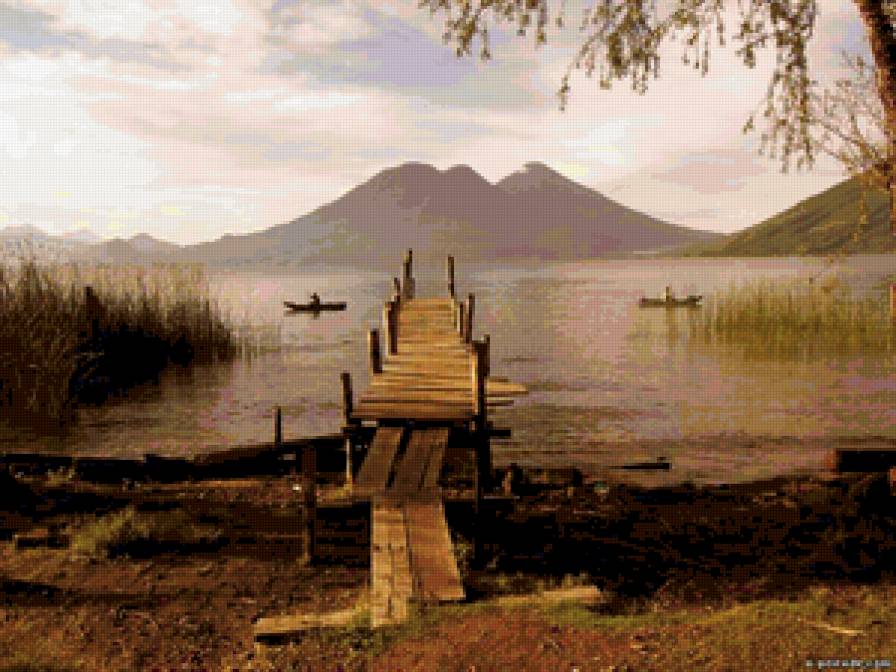 мостик - озеро, горы, лодки, мост - предпросмотр