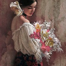 Схема вышивки «испанка с букетом»