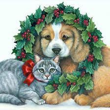 Схема вышивки «котик и собачка»