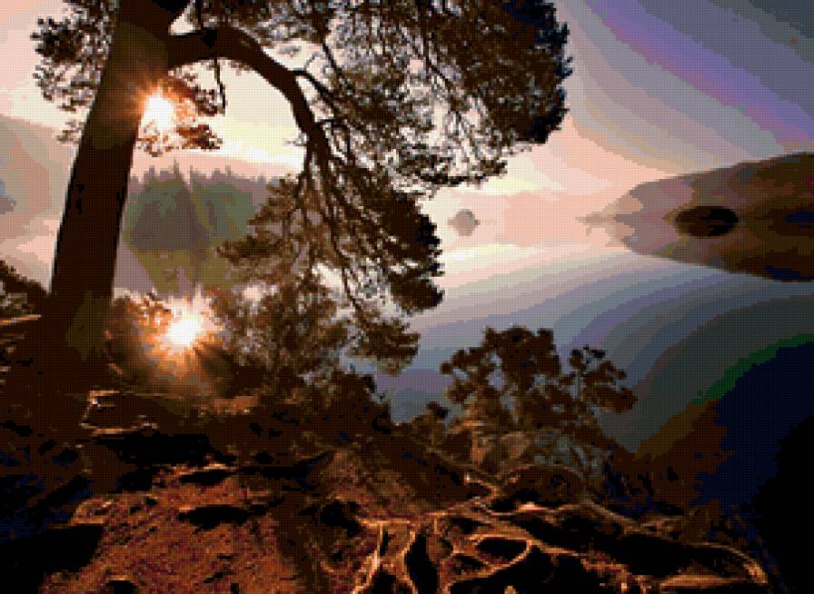 пейзаж - пейзаж, река, сосна, дерево - предпросмотр