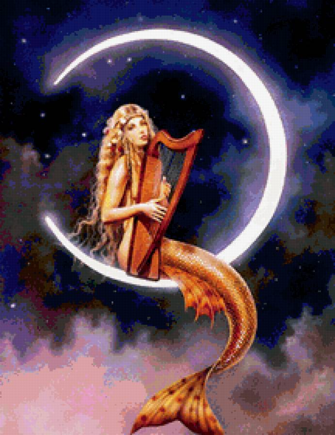 русалка - морские, месец, девушка, волщебница, арфа, магя, русалки - предпросмотр