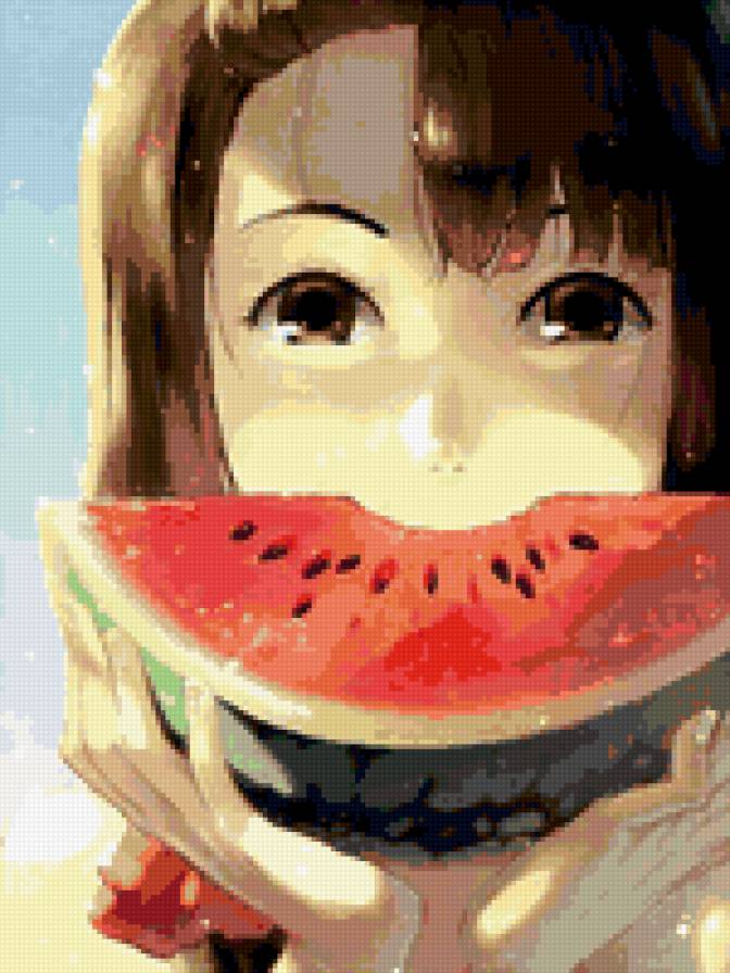 Дівчина з кавуном - девушка, люди, аниме - предпросмотр