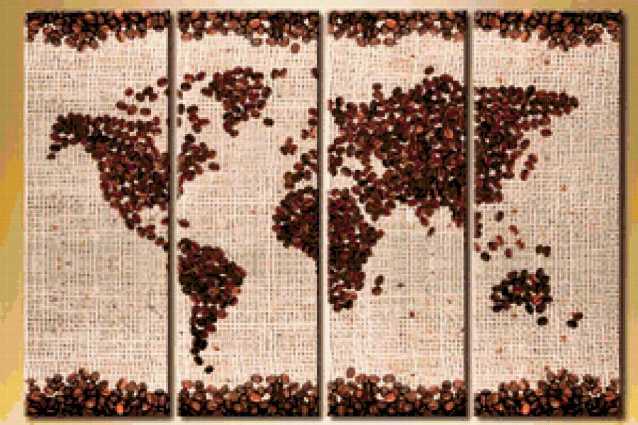 кофе - кофе, полиптих, карта мира, триптих, кухня, диптих, для кухни - предпросмотр