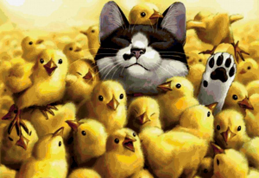 №207187 - цыплята, кот - предпросмотр