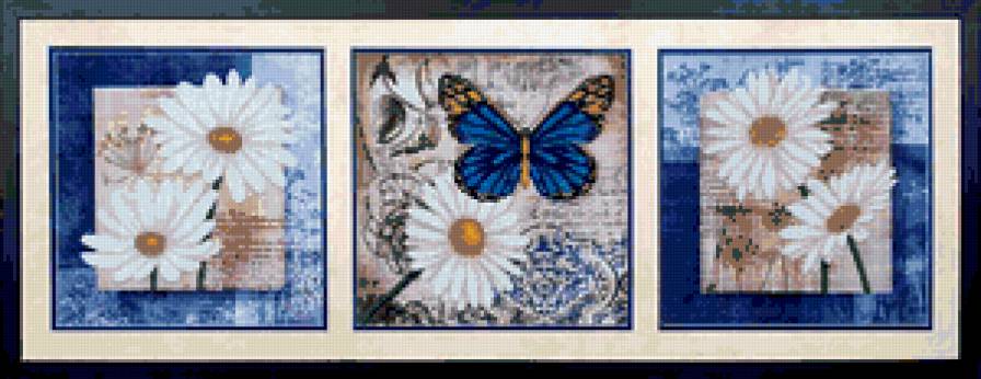 Триптих Ромашки и бабочка - ромашка - предпросмотр