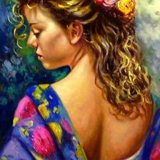 Схема вышивки «дама в синем»