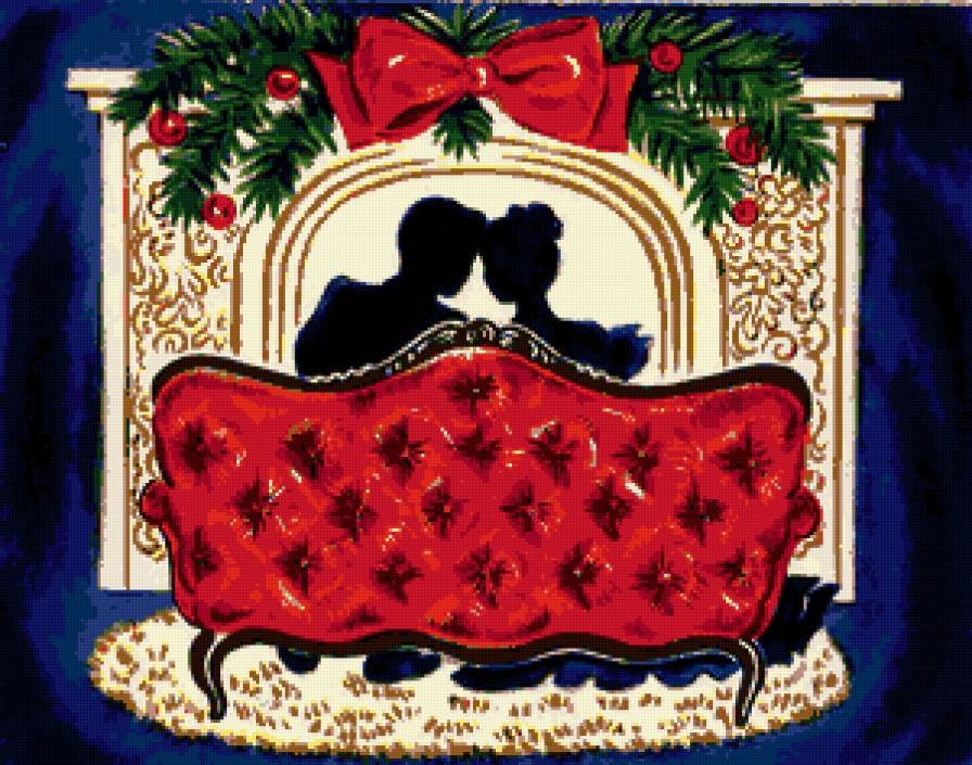 любовь - влюбленные, рождество, уют, пара, двое, камин, романтика, новый год - предпросмотр