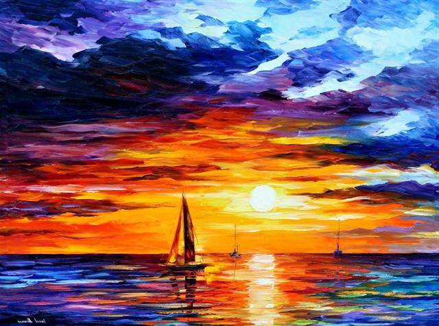 Море - закат, море, кораблик - оригинал