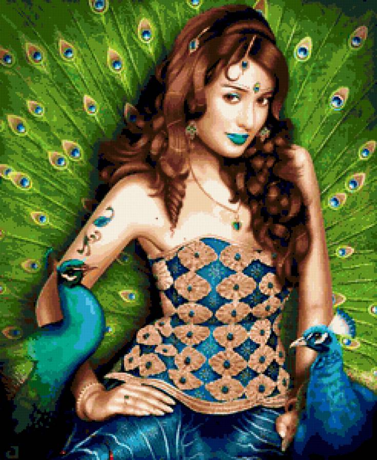Девушка-павлин - девушка, птицы, птицa, павлины, девушка-павлин, павлин - предпросмотр