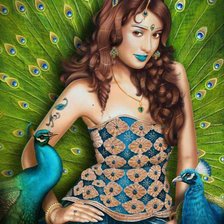 Схема вышивки «Девушка-павлин»