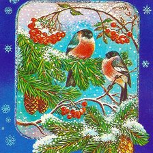 Схема вышивки «Снегири и рябина»