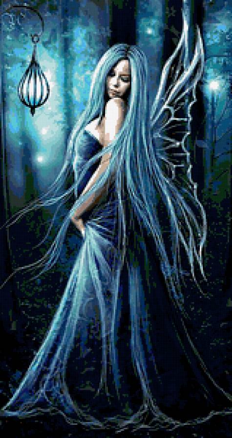 Ночное видение - бабочка, фонарь, девушка, ангел, эльф, ночь - предпросмотр