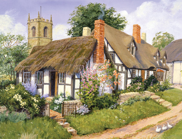 №209657 - дворик, дом, деревенский пейзаж, картина - оригинал