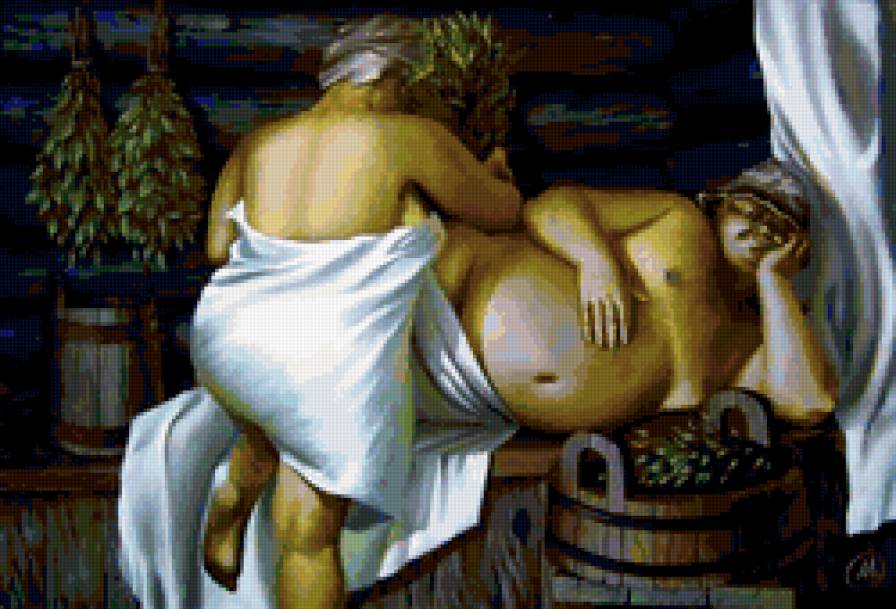 в бане - баня, картина, люди - предпросмотр