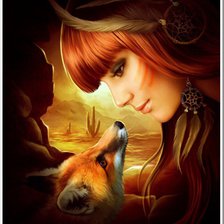 Схема вышивки «девушка и лиса»