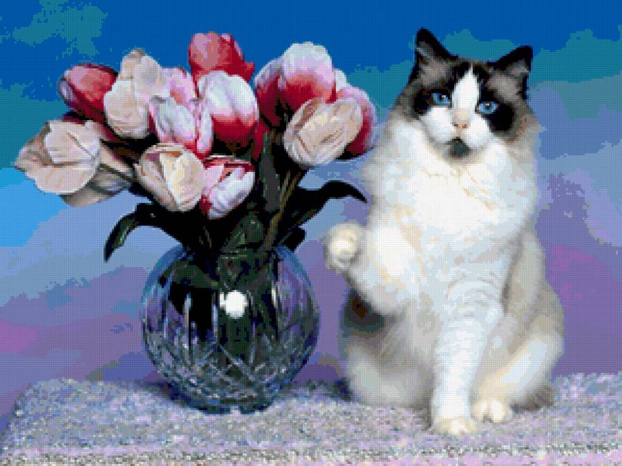 Поздравлялки. - коты, кошки, букеты., цеты - предпросмотр