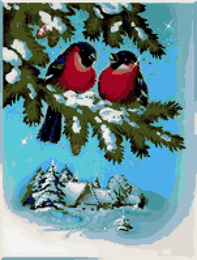 Снегири с домиком - птицы - предпросмотр