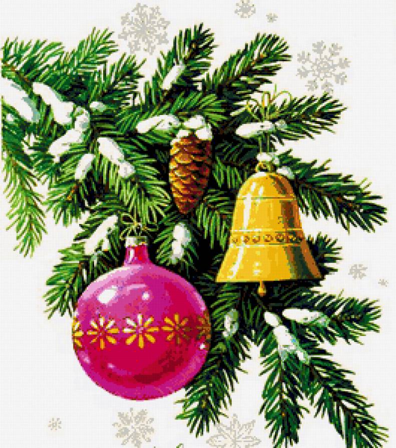 Еловые ветки - снег, шарики, шишки, рождество, сосна, шишка, новогодняя - предпросмотр