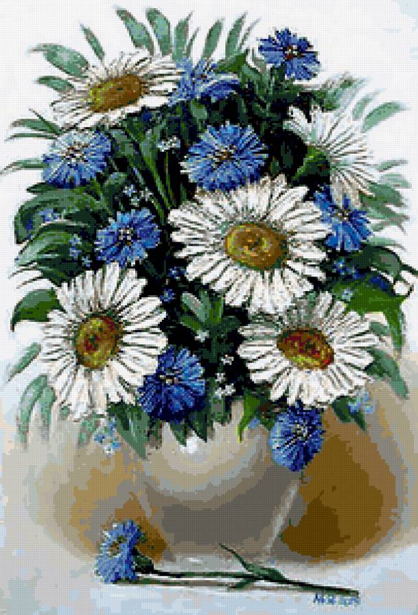 Васильки и ромашки - ромашки, васильки, цветы, букет, ромашка, василек, панно - предпросмотр