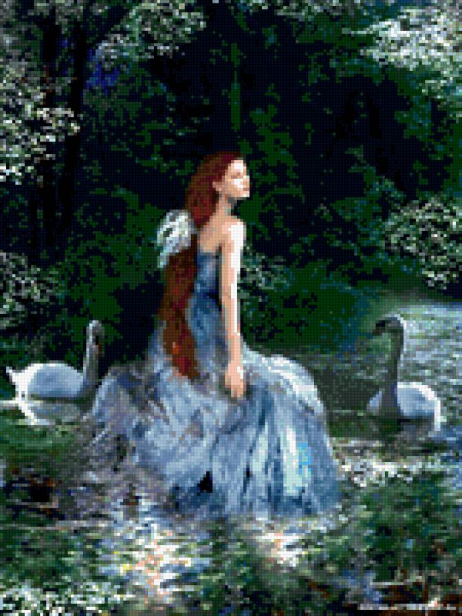 2 - лебеди, природа, девушка - предпросмотр