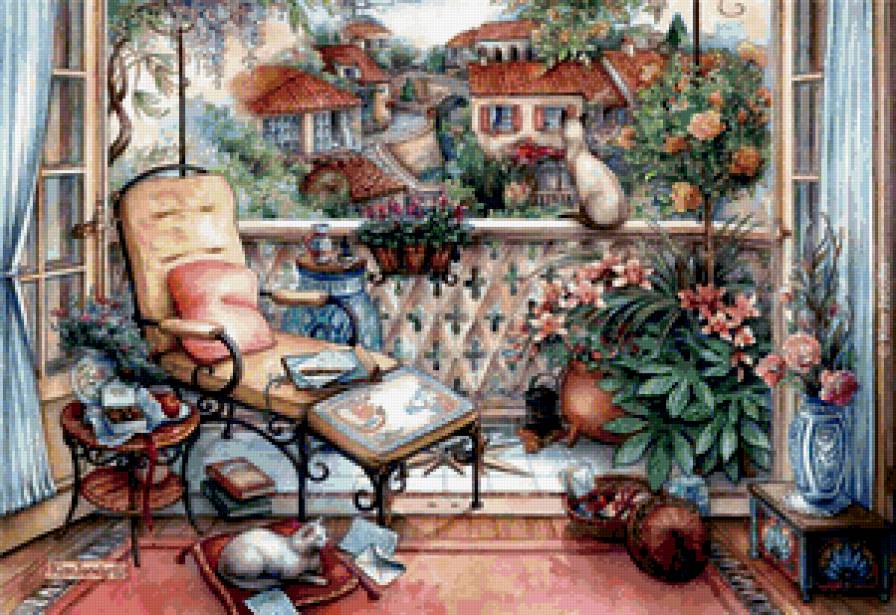 кошки на веранде - балкон, домашние животные, кошки, веранда - предпросмотр