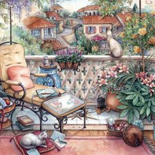 Схема вышивки «кошки на веранде»